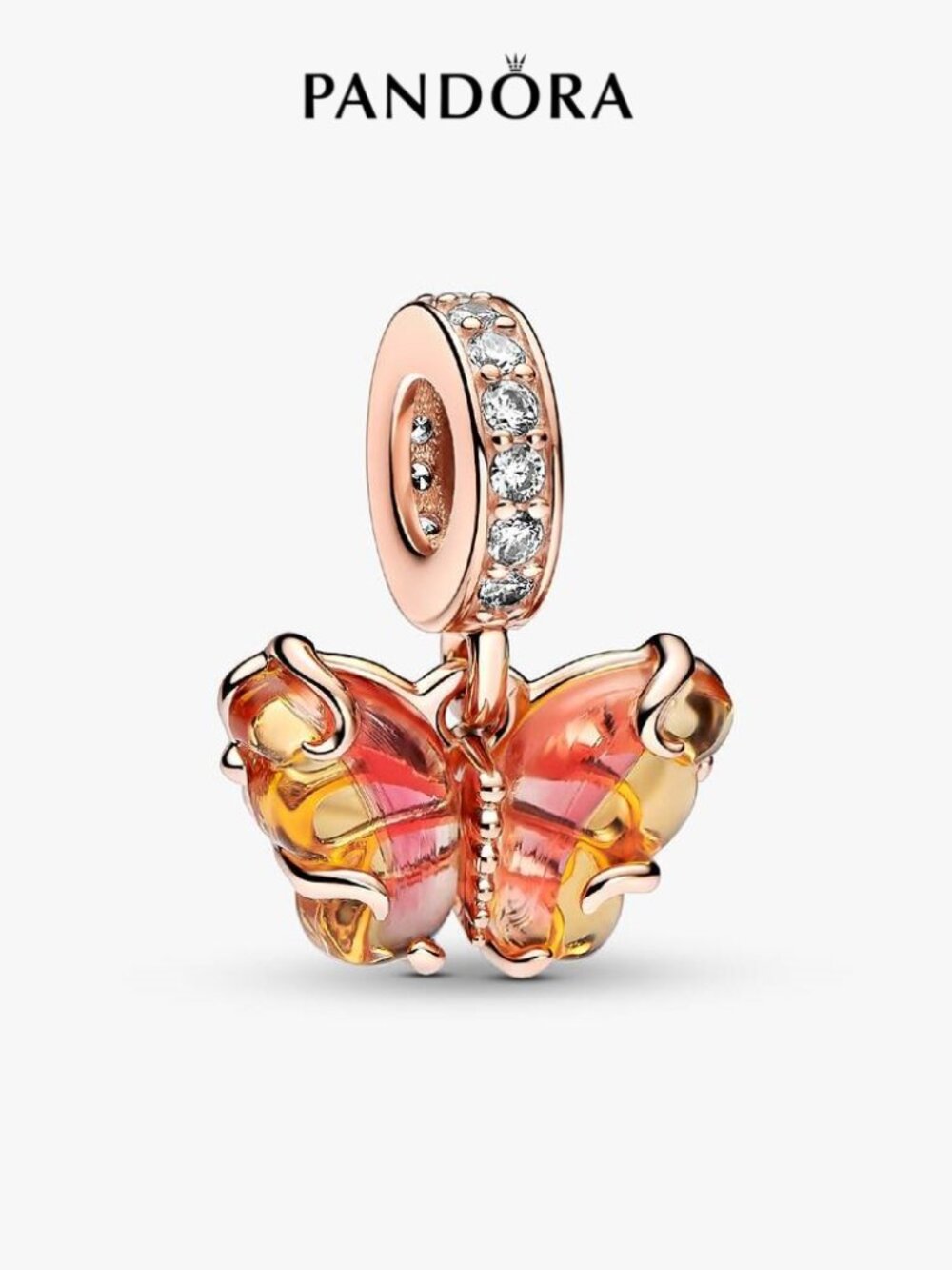 Pandora Pink & Yellow Murano Glass Butterfly Dangle Charm